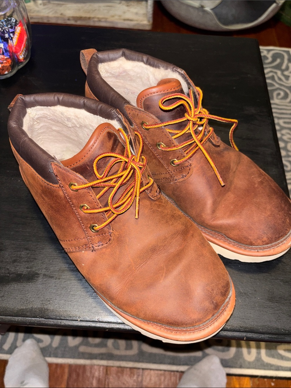 UGG Men's Chestnut Brown Leather Chukka Boots with Shearling Collar